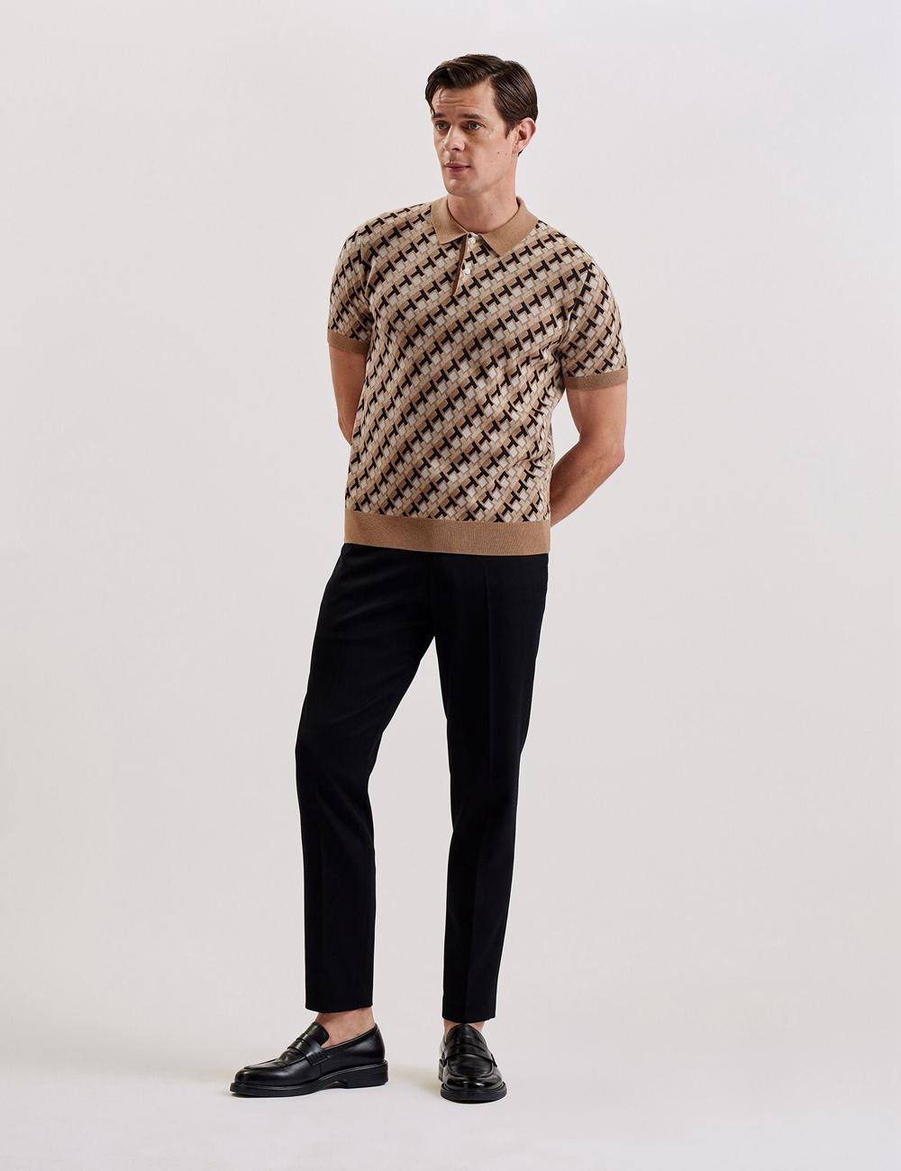 Men Ted Baker SEFERRY - Interlocking T Jacquard Knitted Polos Shirts Brown | Egypt  TUEKP-8492