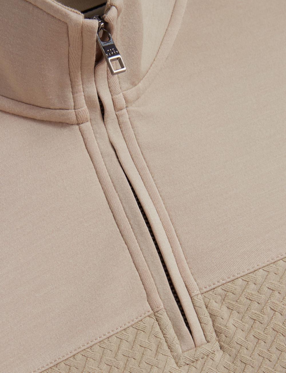 Men Ted Baker SIMONEA - Textured Panel Half-Zip Modal Sweatshirts Taupe | Egypt  EPLBK-1023