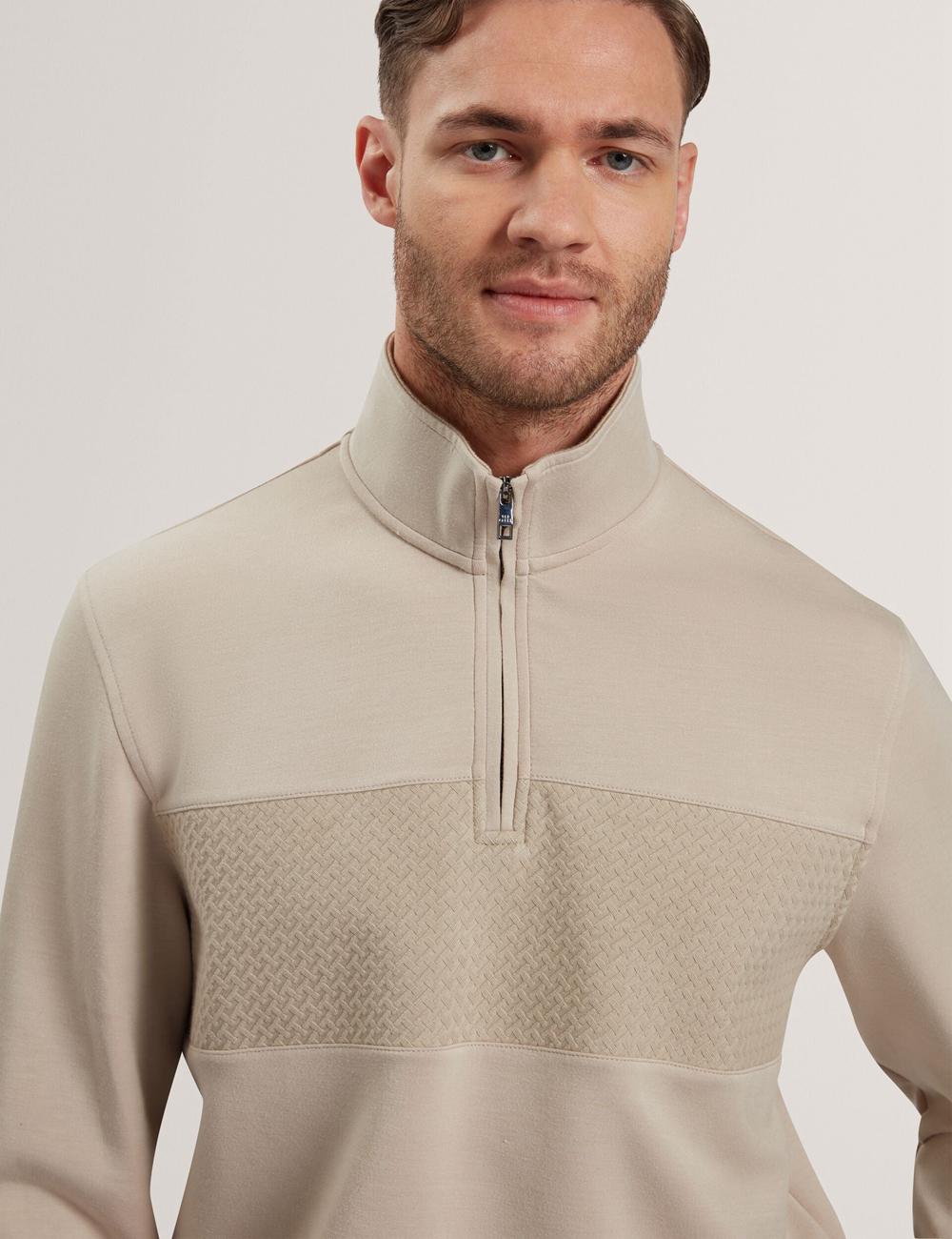 Men Ted Baker SIMONEA - Textured Panel Half-Zip Modal Sweatshirts Taupe | Egypt  EPLBK-1023