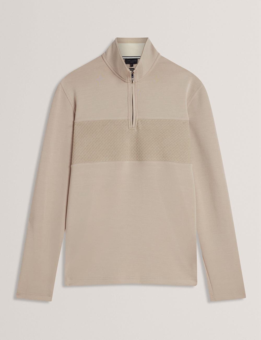 Men Ted Baker SIMONEA - Textured Panel Half-Zip Modal Sweatshirts Taupe | Egypt  EPLBK-1023