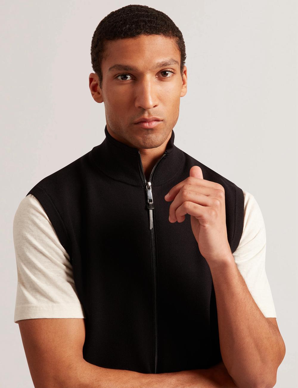 Men Ted Baker TERINCE - Zip-Through Funnel Neck Gillets Black | Egypt  HJFVY-8409