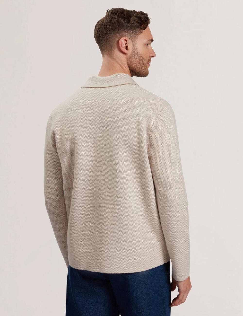 Men Ted Baker THIMON - Herringbone Knit Button-Up Jackets Taupe | Egypt  IMVZP-9475