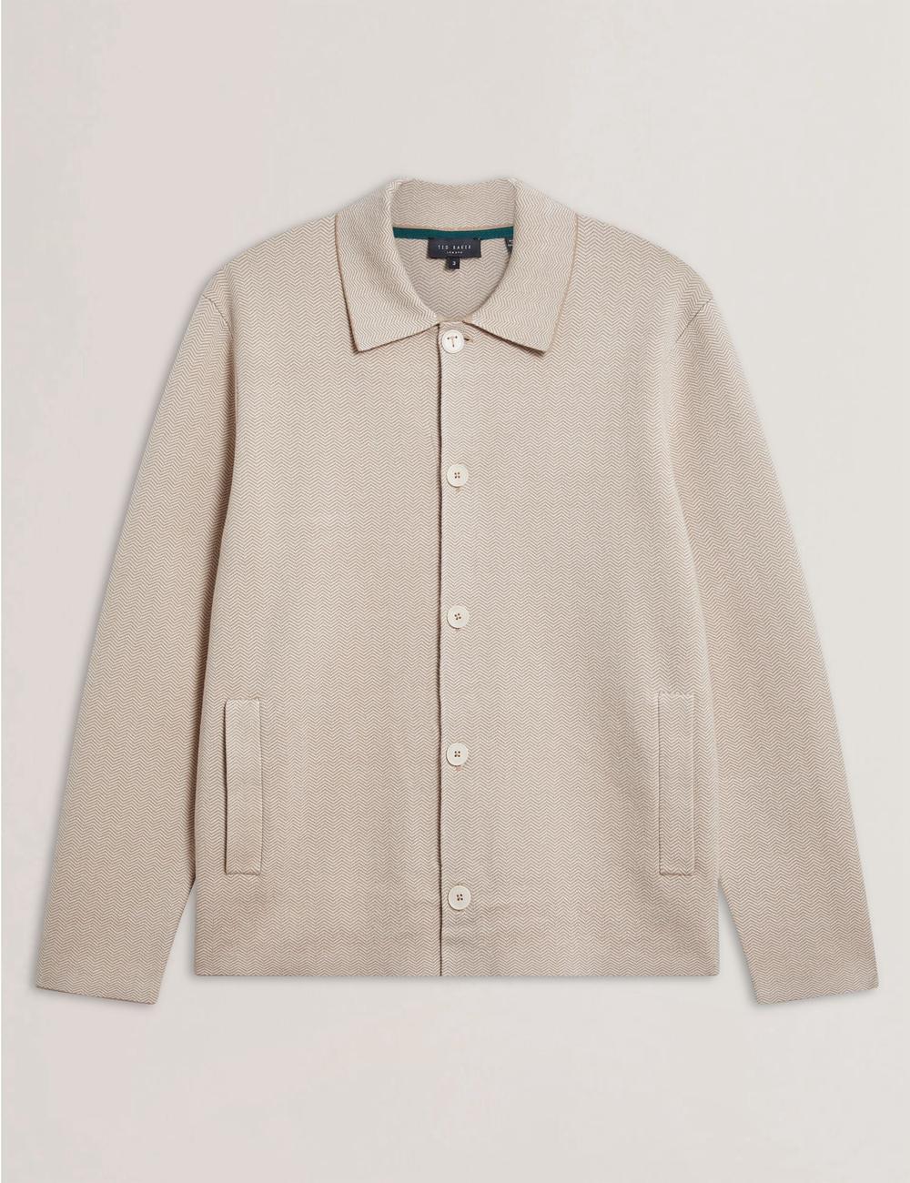 Men Ted Baker THIMON - Herringbone Knit Button-Up Jackets Taupe | Egypt  IMVZP-9475