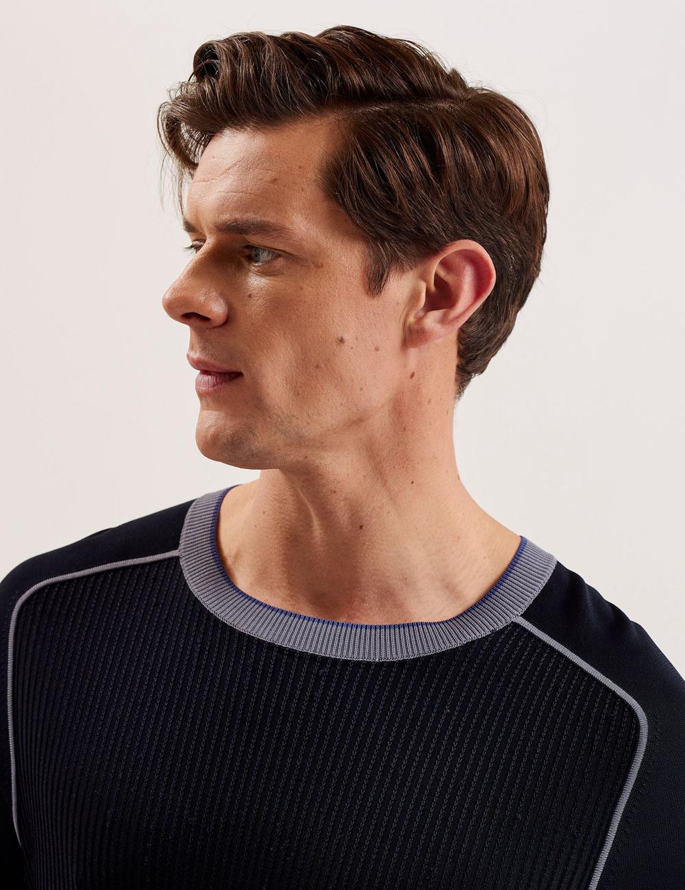 Men Ted Baker TOREZ - Long Sleeve Textured Knit Top Jumpers Navy | Egypt  CUXNE-2976