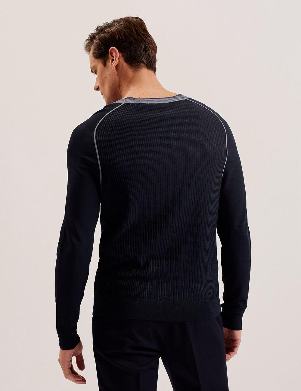 Men Ted Baker TOREZ - Long Sleeve Textured Knit Top Jumpers Navy | Egypt  CUXNE-2976