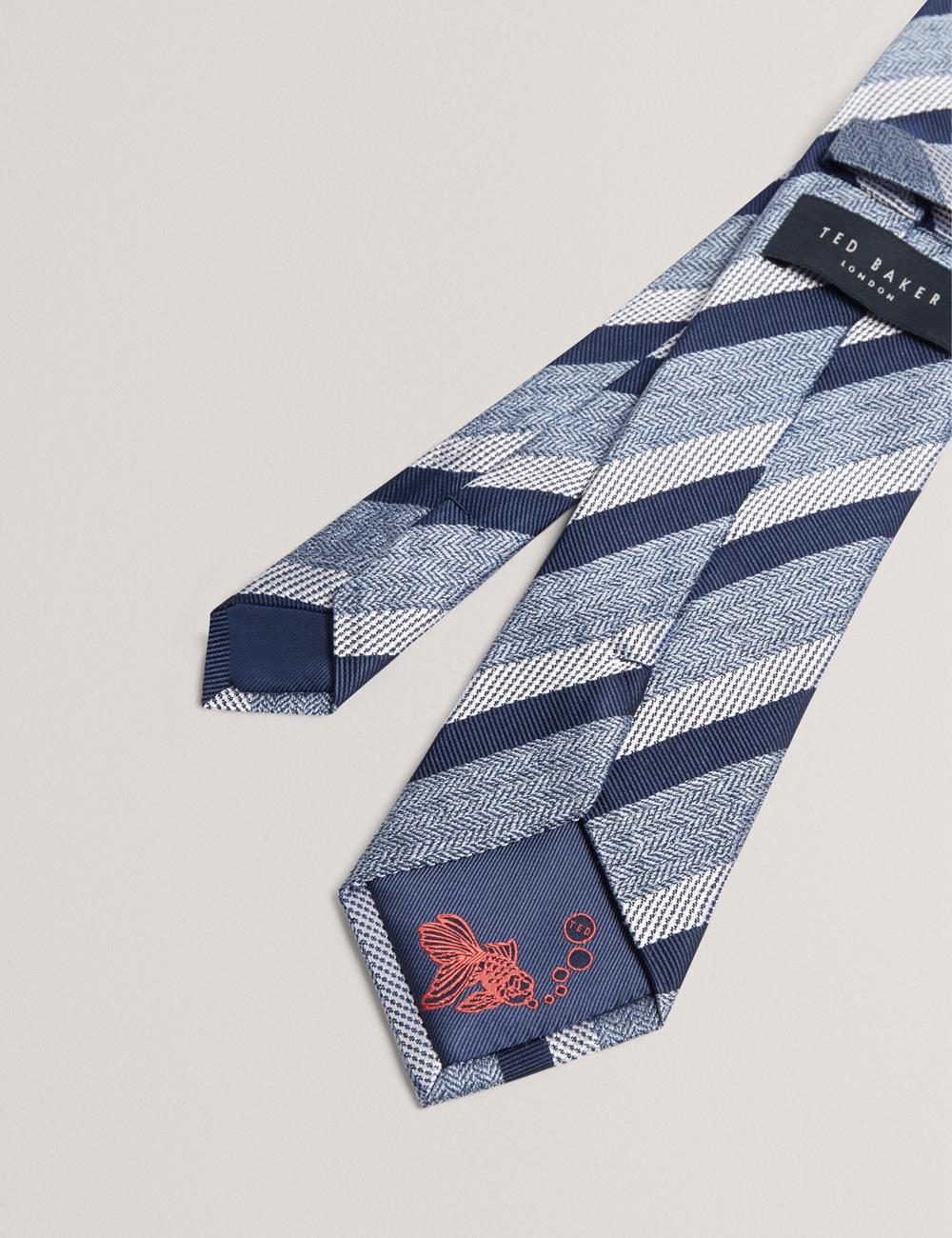 Men Ted Baker WEISMUL - Textured Mixed Stripe Silk Ties Navy | Egypt  RJGNU-5038