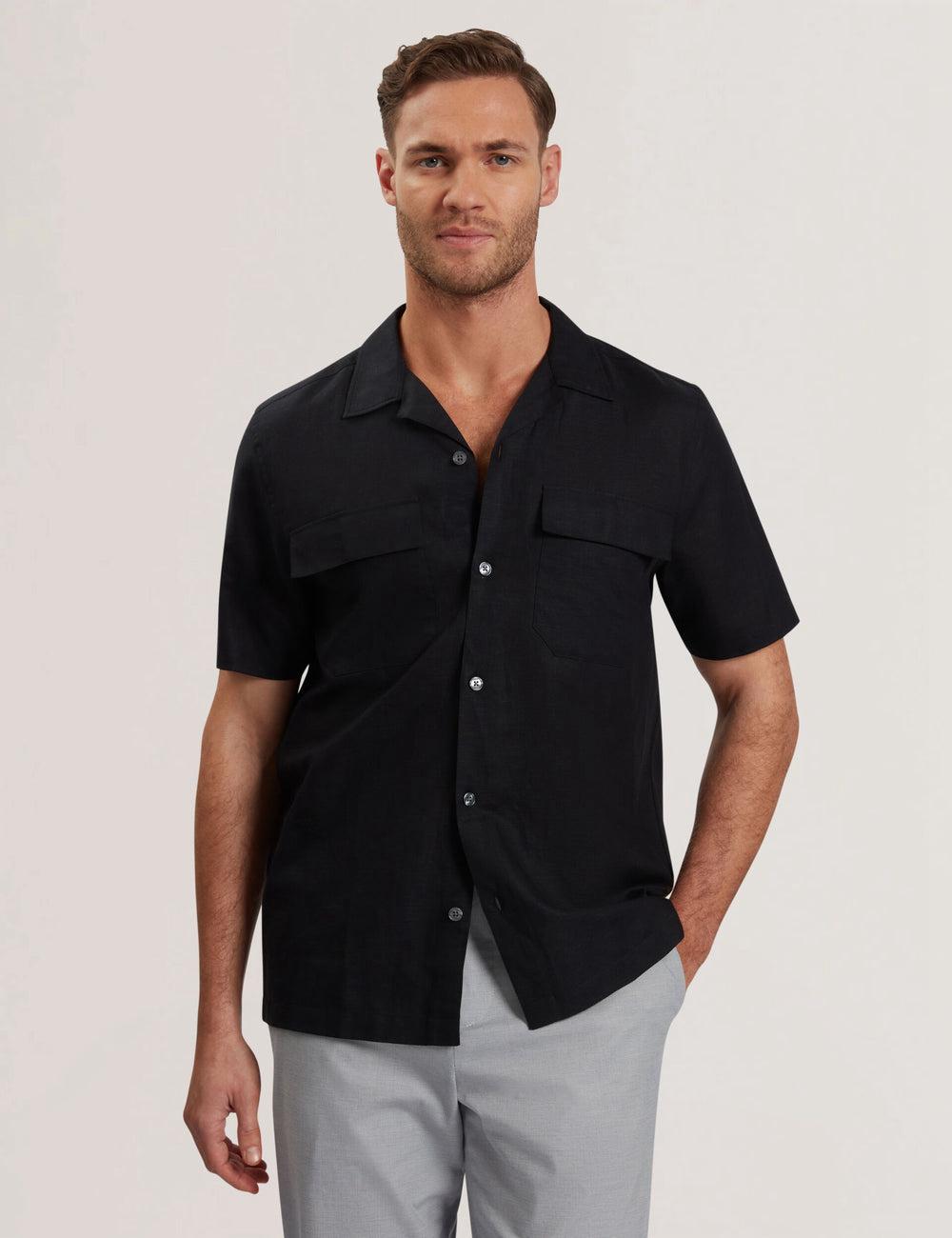 Men Ted Baker WHETHER - Short Sleeve Regular Fit Double Pocket Casual Shirts Black | Egypt  RYAOB-5169