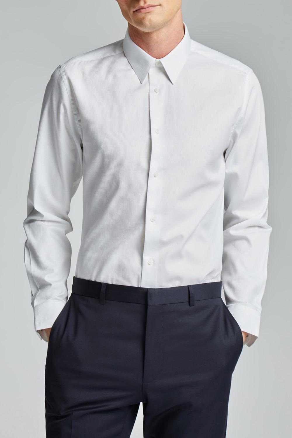 Men Ted Baker WHITE SATIN STRIPE - Textured Stripe Slim Fit Formal Shirts White | Egypt  QKMYN-3429