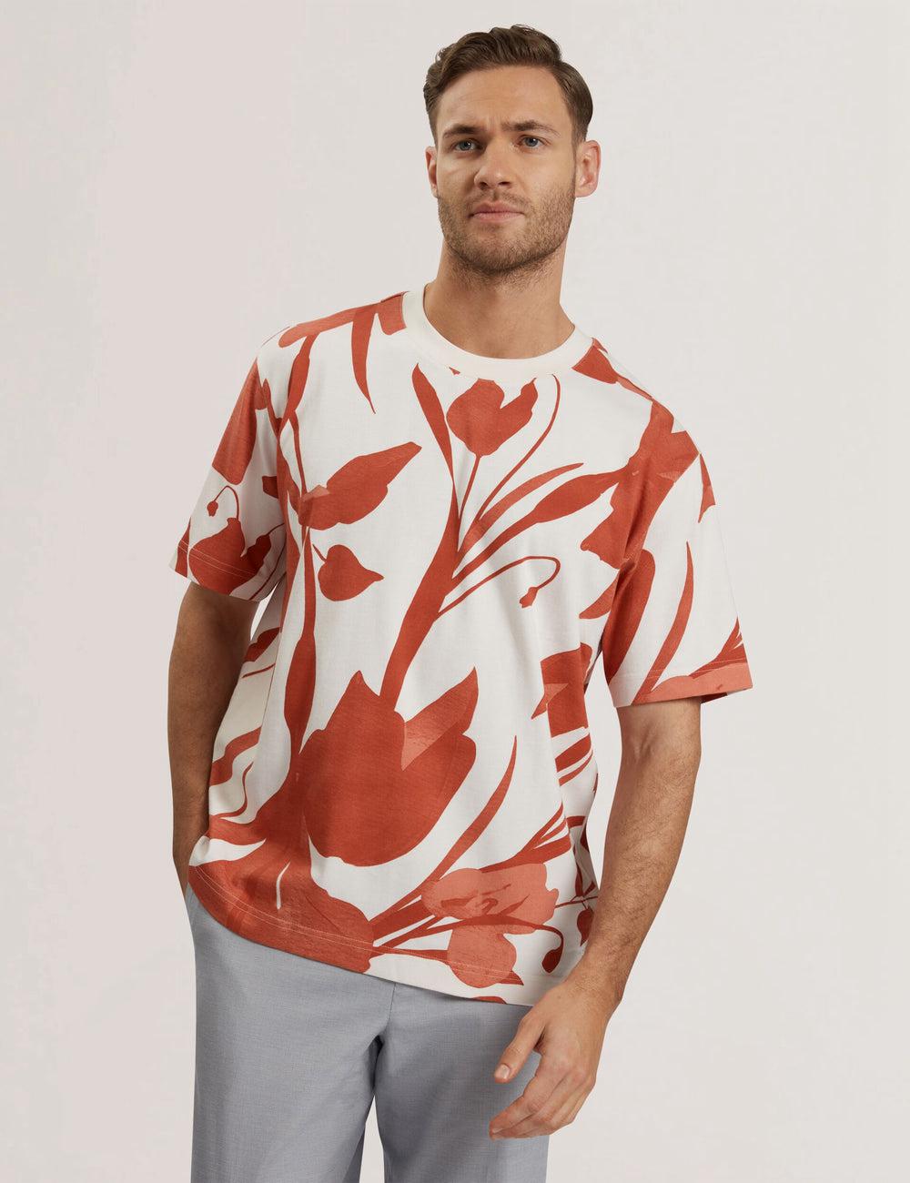 Men Ted Baker YIANNOS - Floral Print Heavyweight Cotton T-Shirts Red | Egypt  CKXON-8064