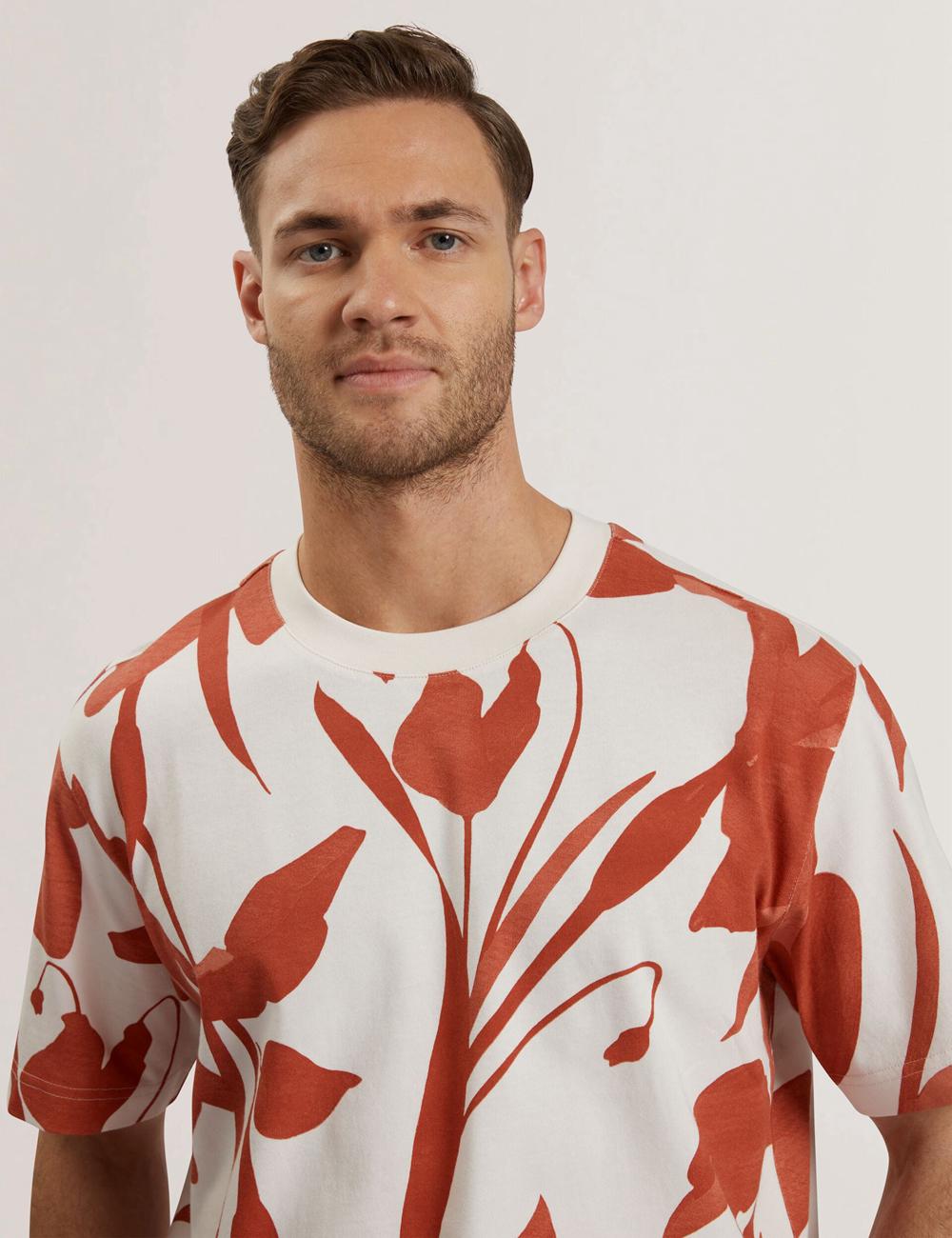 Men Ted Baker YIANNOS - Floral Print Heavyweight Cotton T-Shirts Red | Egypt  CKXON-8064