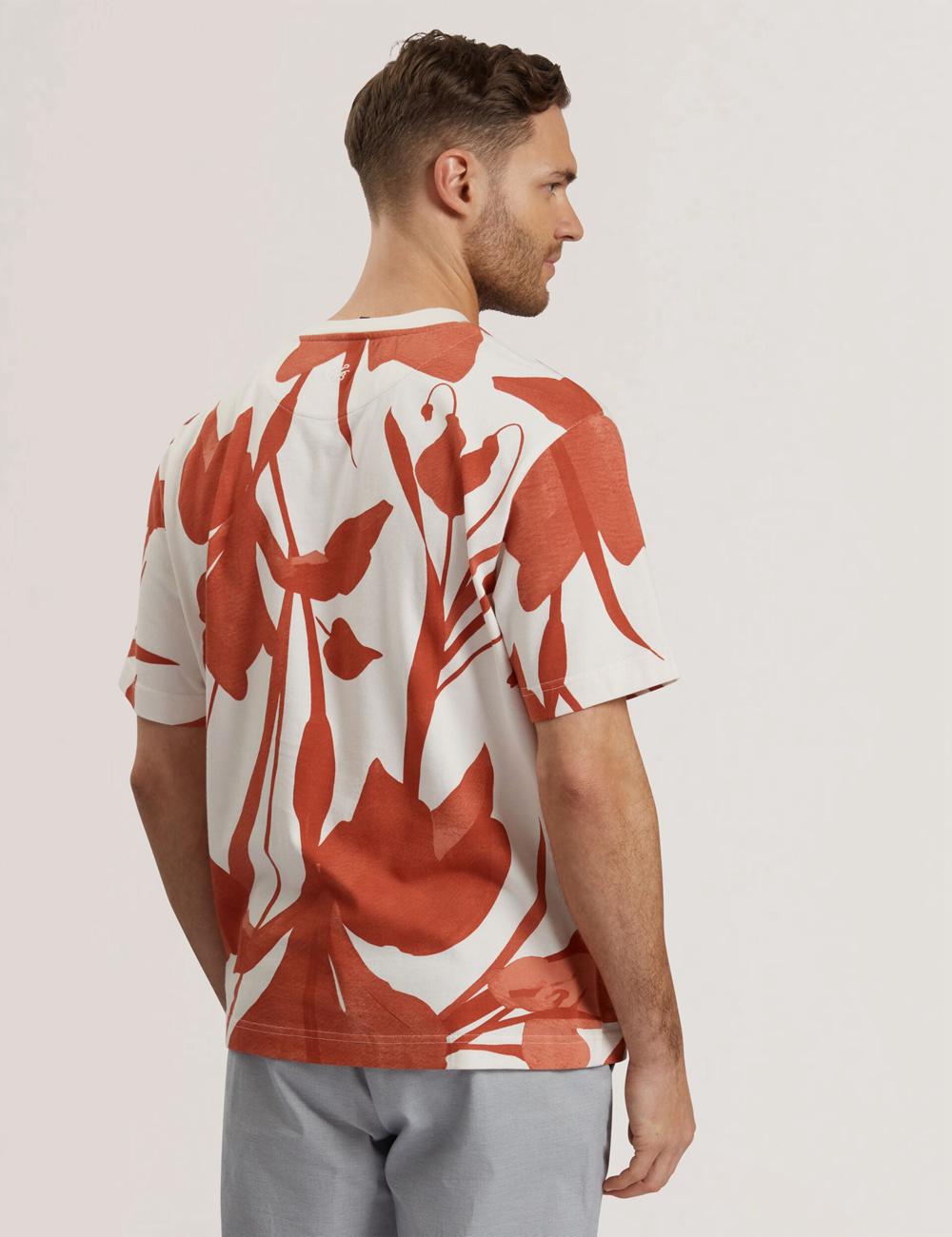 Men Ted Baker YIANNOS - Floral Print Heavyweight Cotton T-Shirts Red | Egypt  CKXON-8064