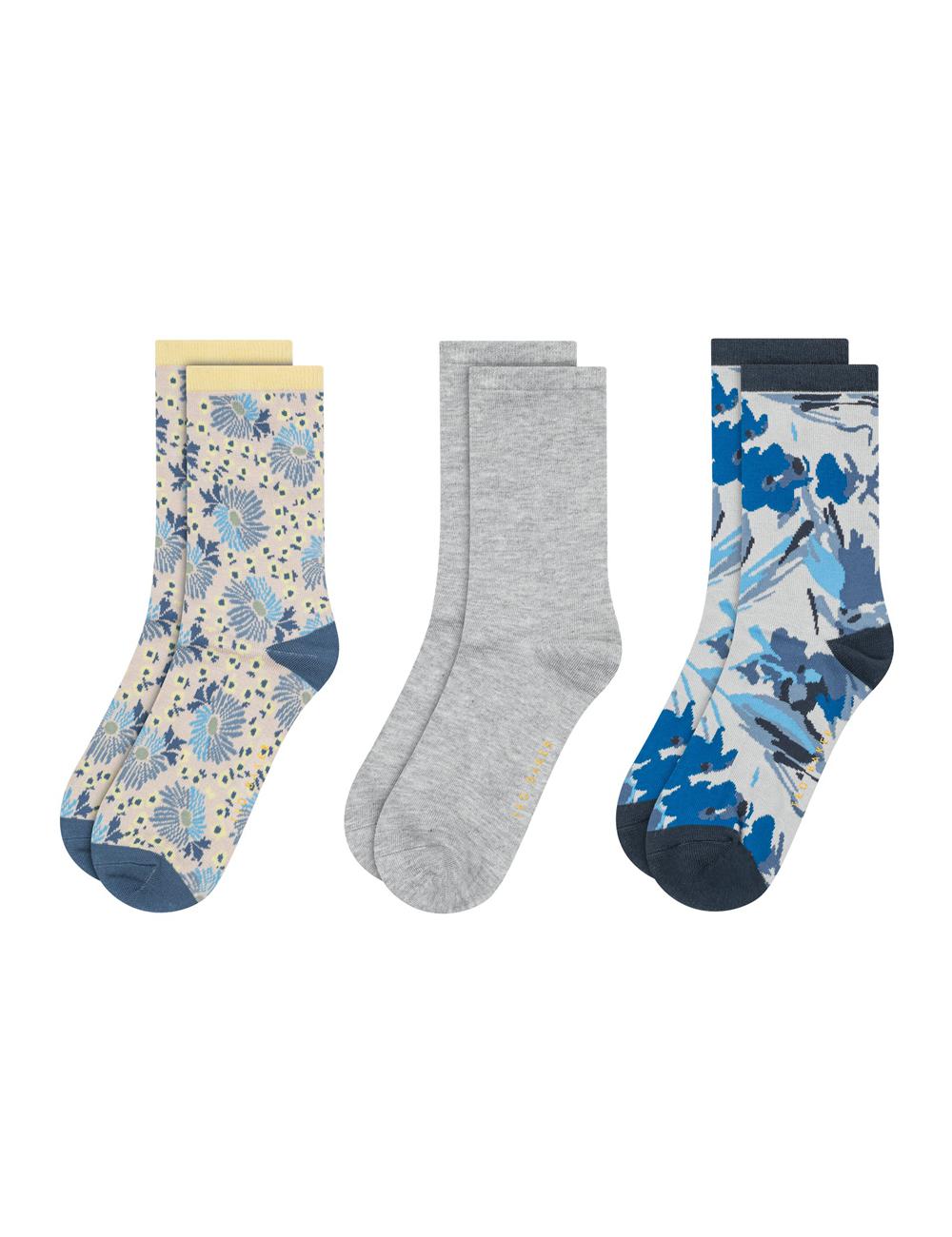Women Ted Baker 3 Pack Mixed Floral Rayon Crew Socks Blue | Egypt  ZRHFT-3507