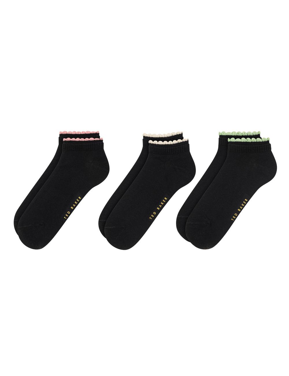 Women Ted Baker 3 Pack Scalloped Low Cut Ankle Socks Black | Egypt  BYRUV-8371