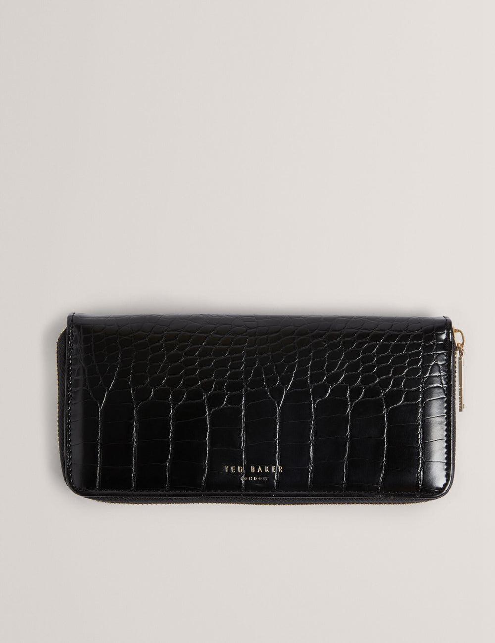 Women Ted Baker ABBYYI - Croc Effect Slim Travel Jewellery Case Wash Bags Black | Egypt  FBVRU-9057