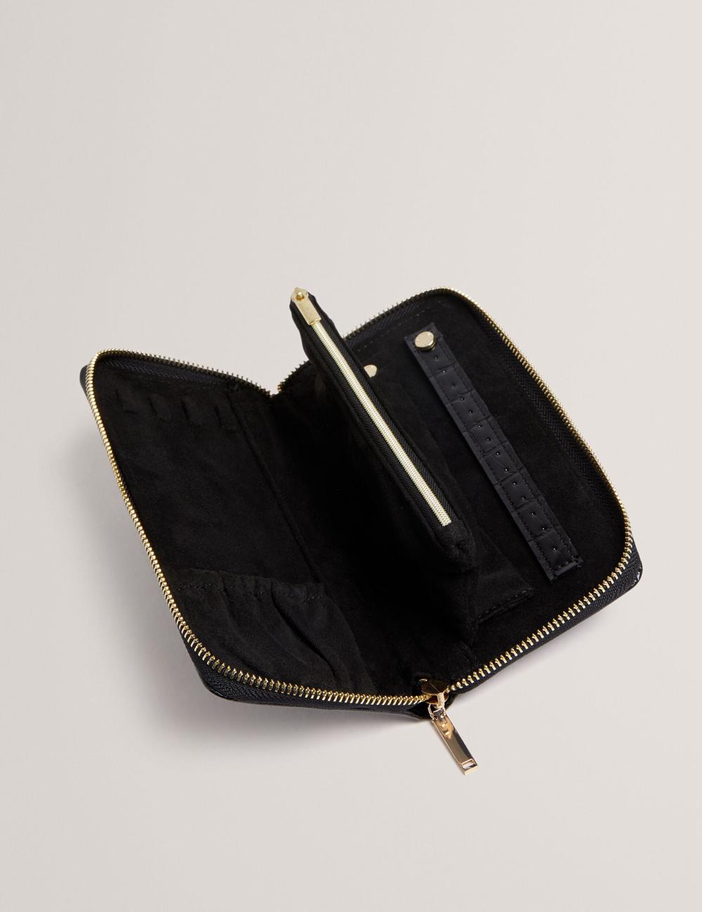 Women Ted Baker ABBYYI - Croc Effect Slim Travel Jewellery Case Wash Bags Black | Egypt  FBVRU-9057