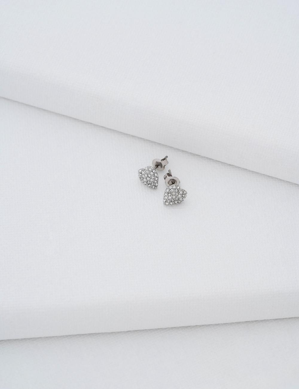 Women Ted Baker ADORAA - Crystal Heart Stud Earrings Silver | Egypt  FIMLT-1374