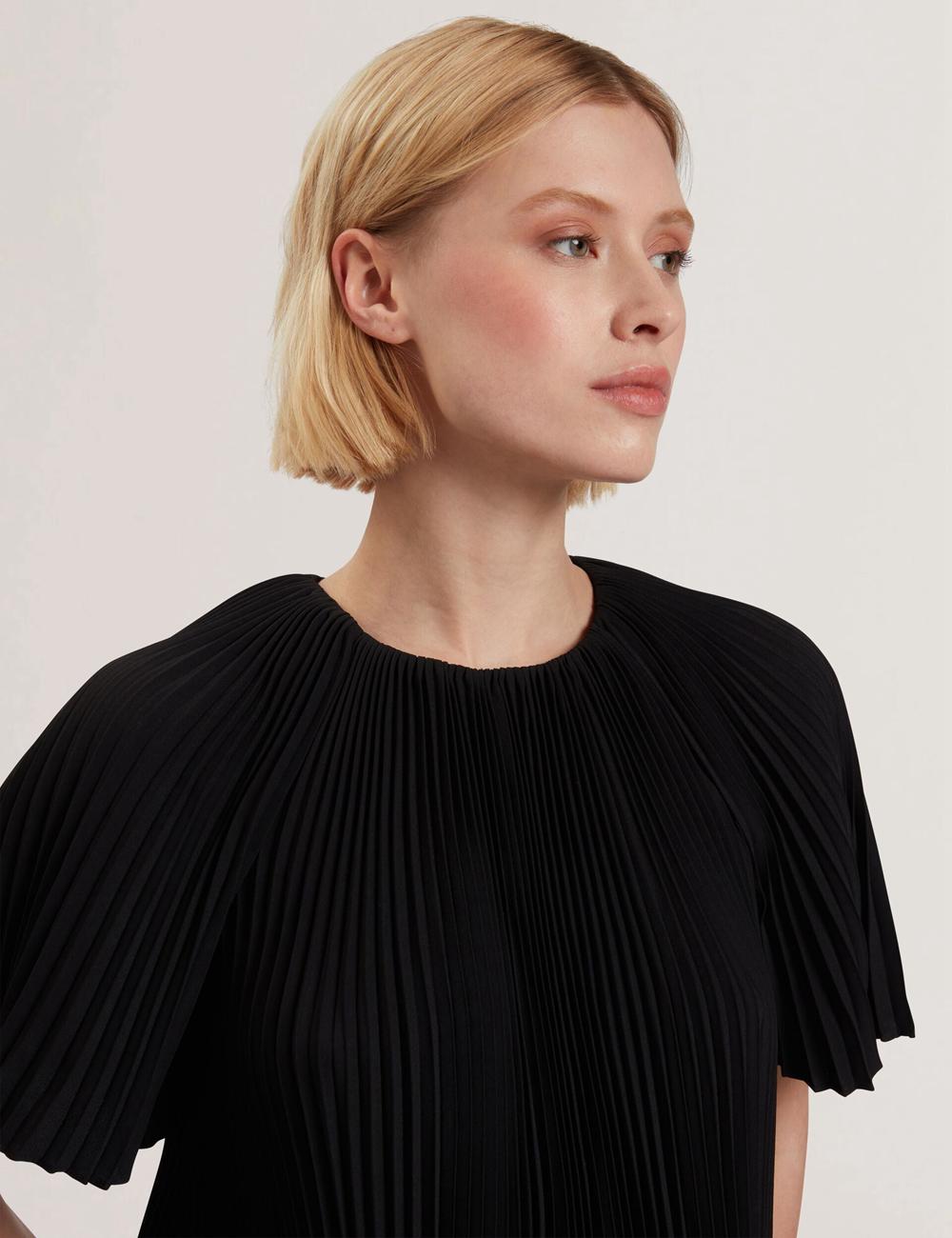 Women Ted Baker AGARA - Pleated Short Sleeve Woven Blouses Black | Egypt  WVEUA-9031