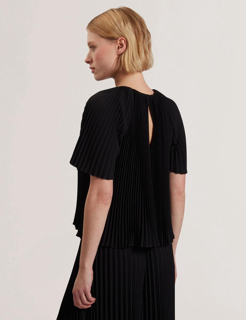 Women Ted Baker AGARA - Pleated Short Sleeve Woven Blouses Black | Egypt  WVEUA-9031