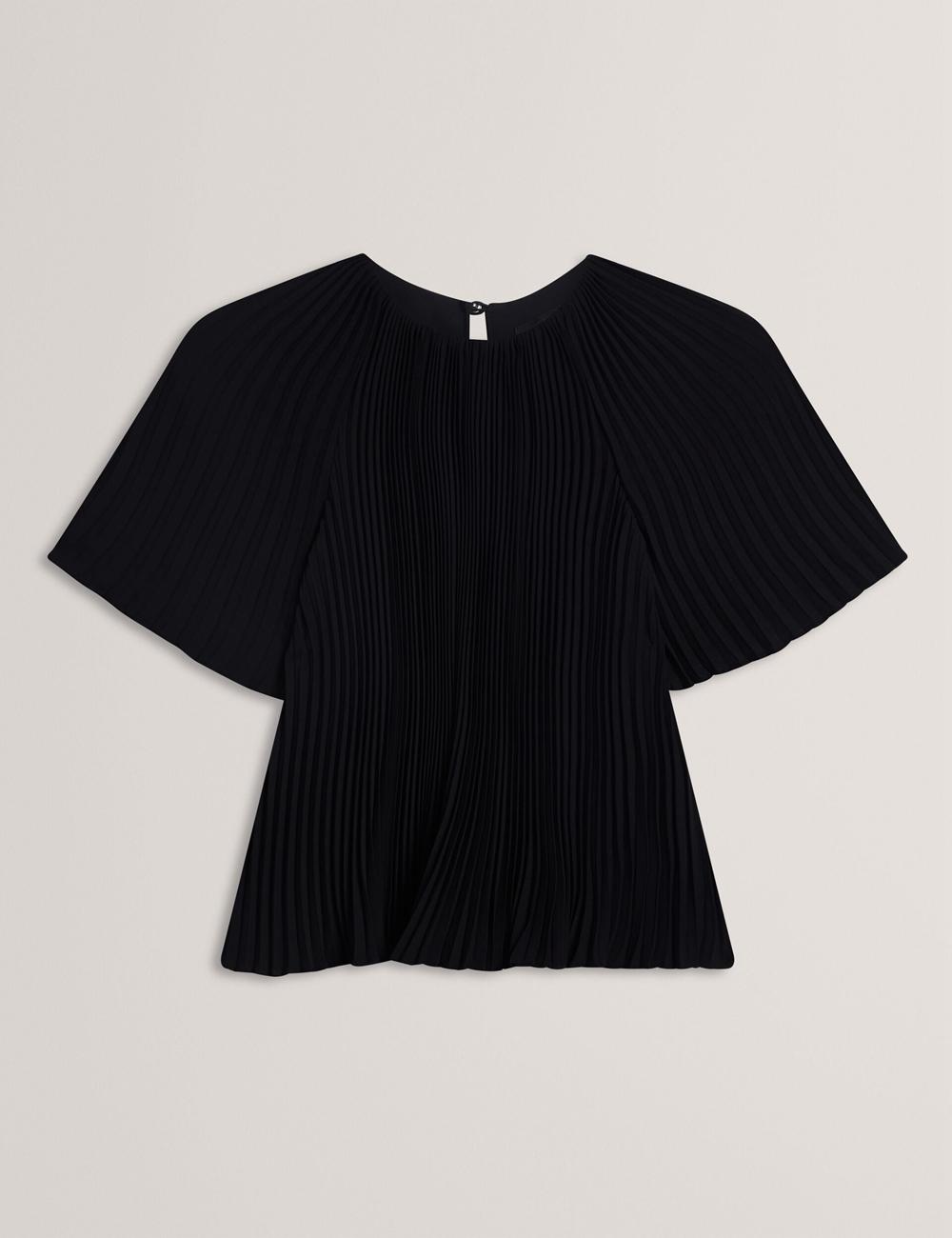 Women Ted Baker AGARA - Pleated Short Sleeve Woven Blouses Black | Egypt  WVEUA-9031