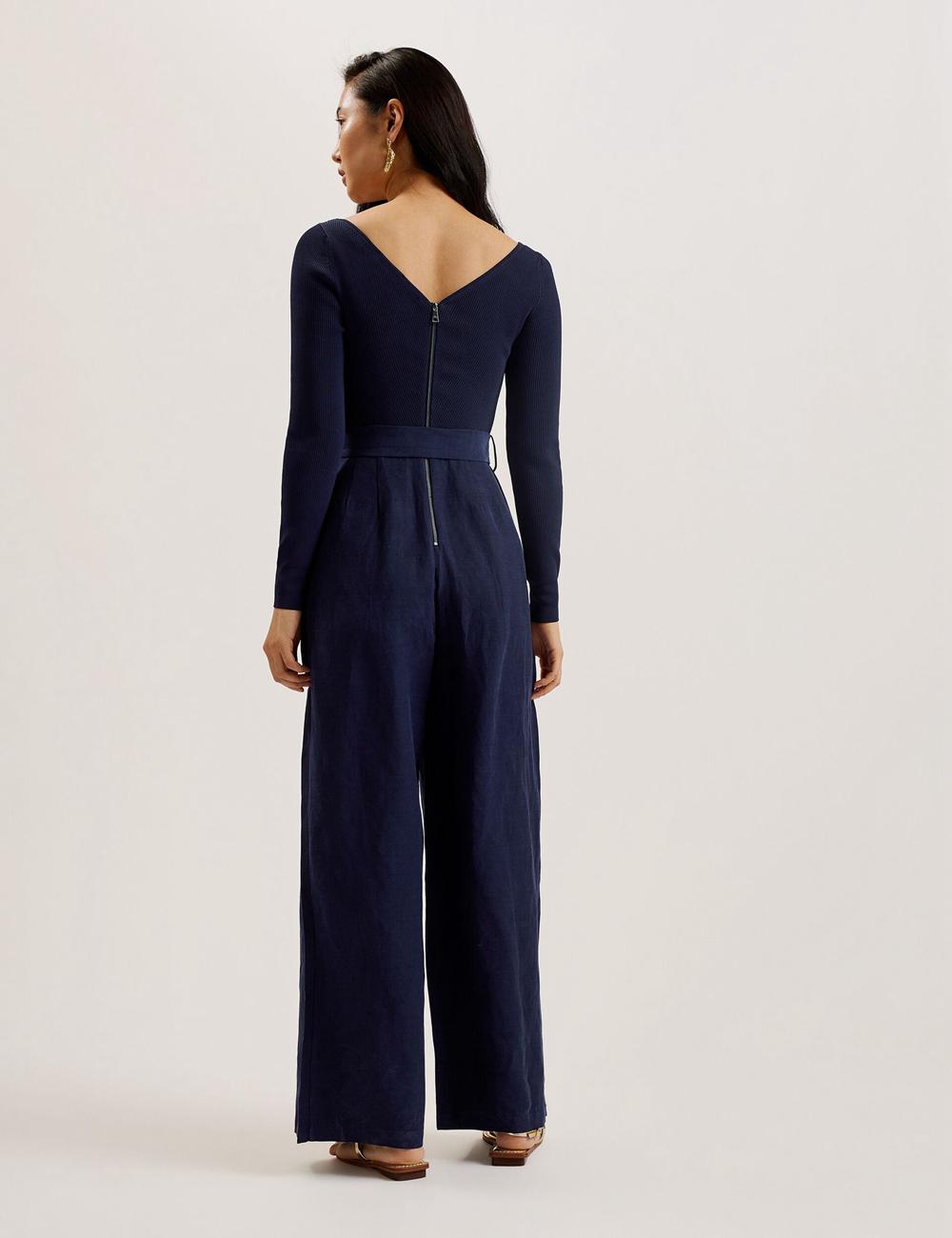 Women Ted Baker AGATEA - Off Shoulder Belted Wide Leg Jumpsuits Navy | Egypt  SQOUH-1859