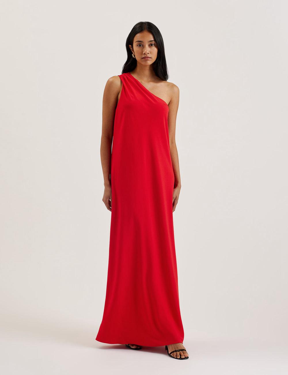Women Ted Baker AISLI - One Shoulder Woven Maxi Dresses Red | Egypt  EYZBU-0258