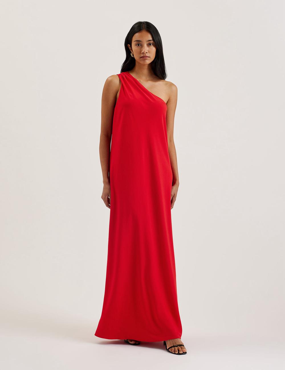 Women Ted Baker AISLI - One Shoulder Woven Maxi Dresses Red | Egypt  EYZBU-0258