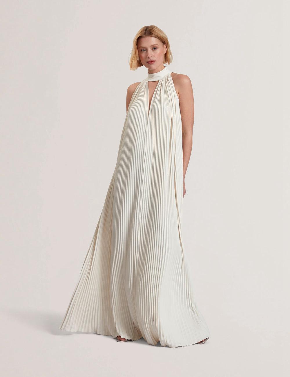 Women Ted Baker AKALA - Halter Neck Keyhole Detail Pleated Maxi Dresses Coral | Egypt  EXYUA-1587