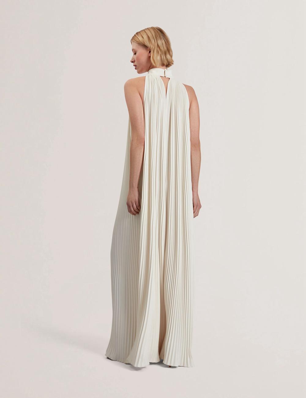 Women Ted Baker AKALA - Halter Neck Keyhole Detail Pleated Maxi Dresses Coral | Egypt  EXYUA-1587