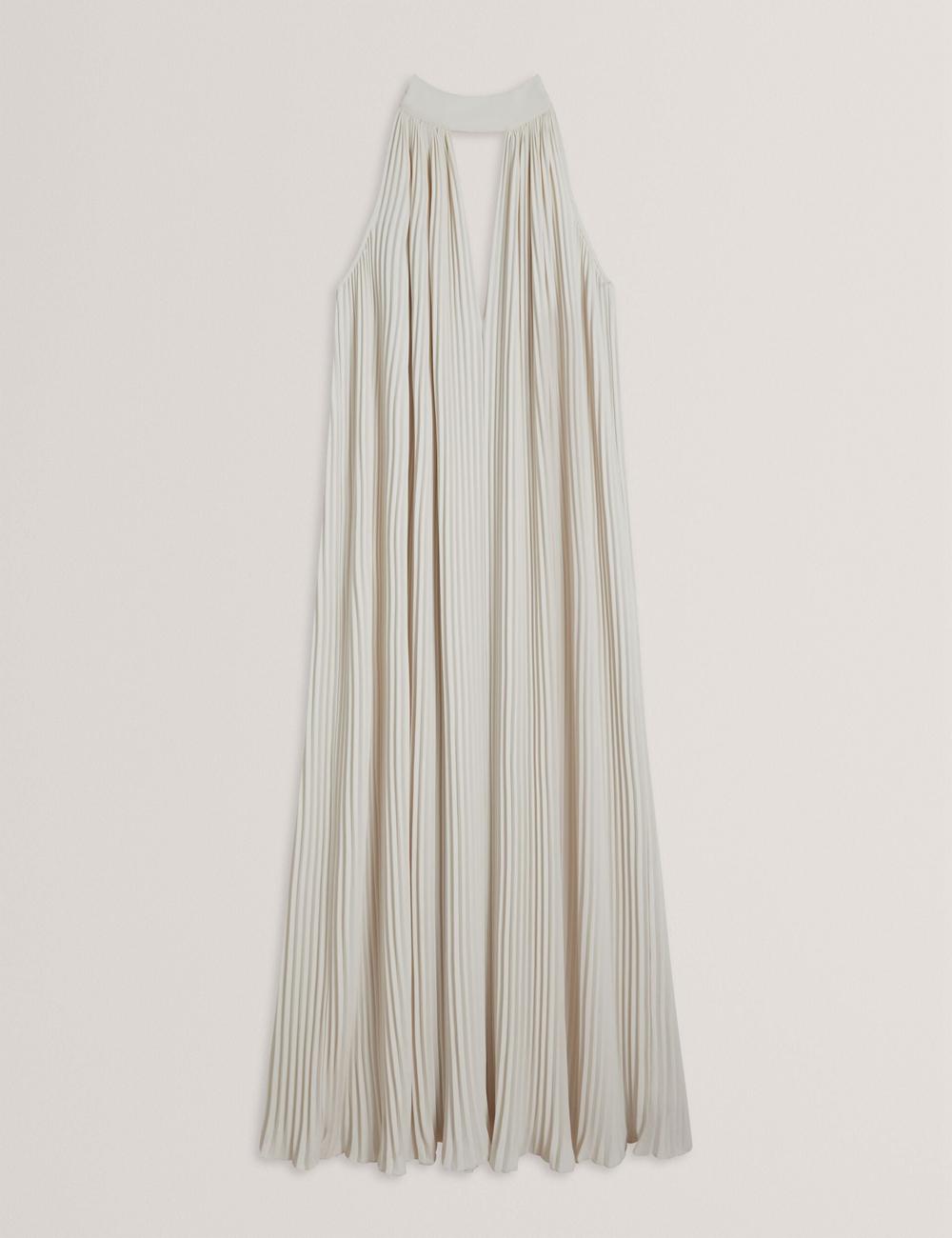 Women Ted Baker AKALA - Halter Neck Keyhole Detail Pleated Maxi Dresses Coral | Egypt  EXYUA-1587