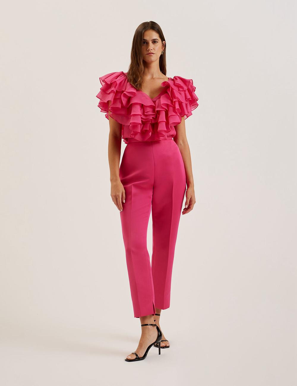 Women Ted Baker AKENIT - Satin Tailored Slim Leg Trousers Fuchsia | Egypt  ZFDUR-8612