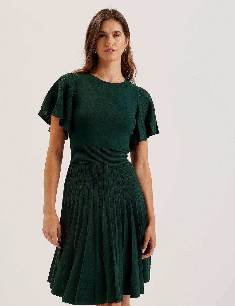 Women Ted Baker ALENHA - Knitted Angel Sleeve Mini Dresses Dk-Green | Egypt  MPIFJ-0356
