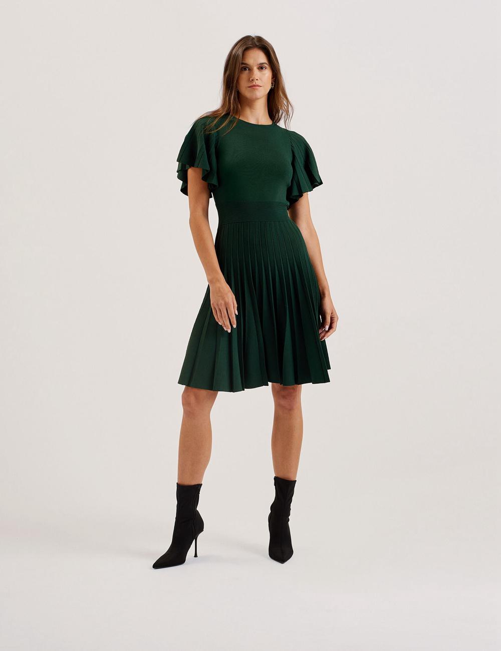 Women Ted Baker ALENHA - Knitted Angel Sleeve Mini Dresses Dk-Green | Egypt  MPIFJ-0356