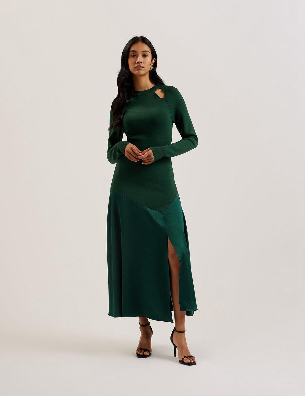 Women Ted Baker ALFEIOS - Long Sleeve Satin Skirt Midi Dresses Dk-Green | Egypt  YJNLA-6809