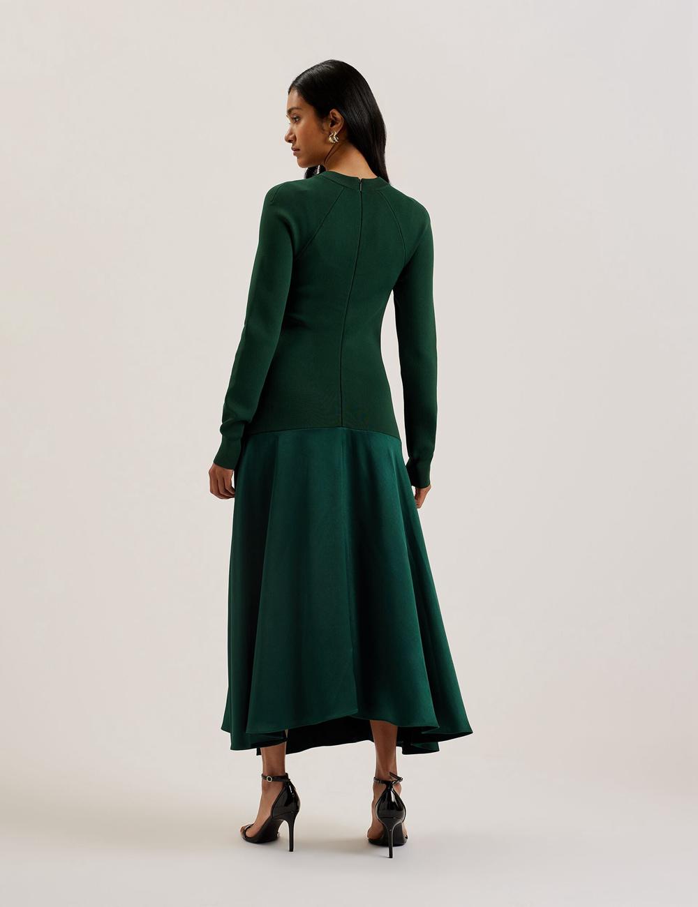 Women Ted Baker ALFEIOS - Long Sleeve Satin Skirt Midi Dresses Dk-Green | Egypt  YJNLA-6809
