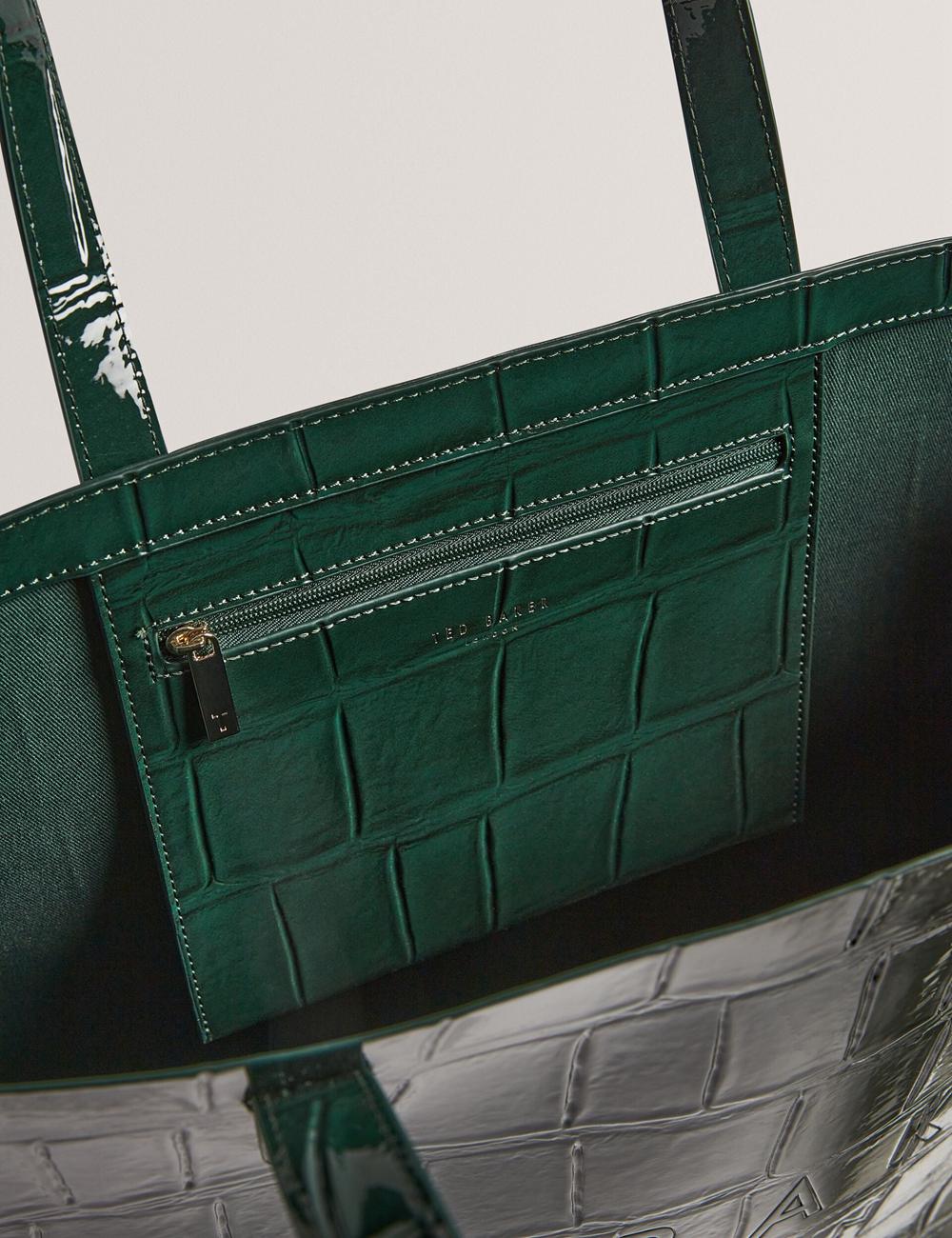 Women Ted Baker ALLICON - Patent Croc Effect Wide Tote Bags Mid-Green | Egypt  JYHCW-9123