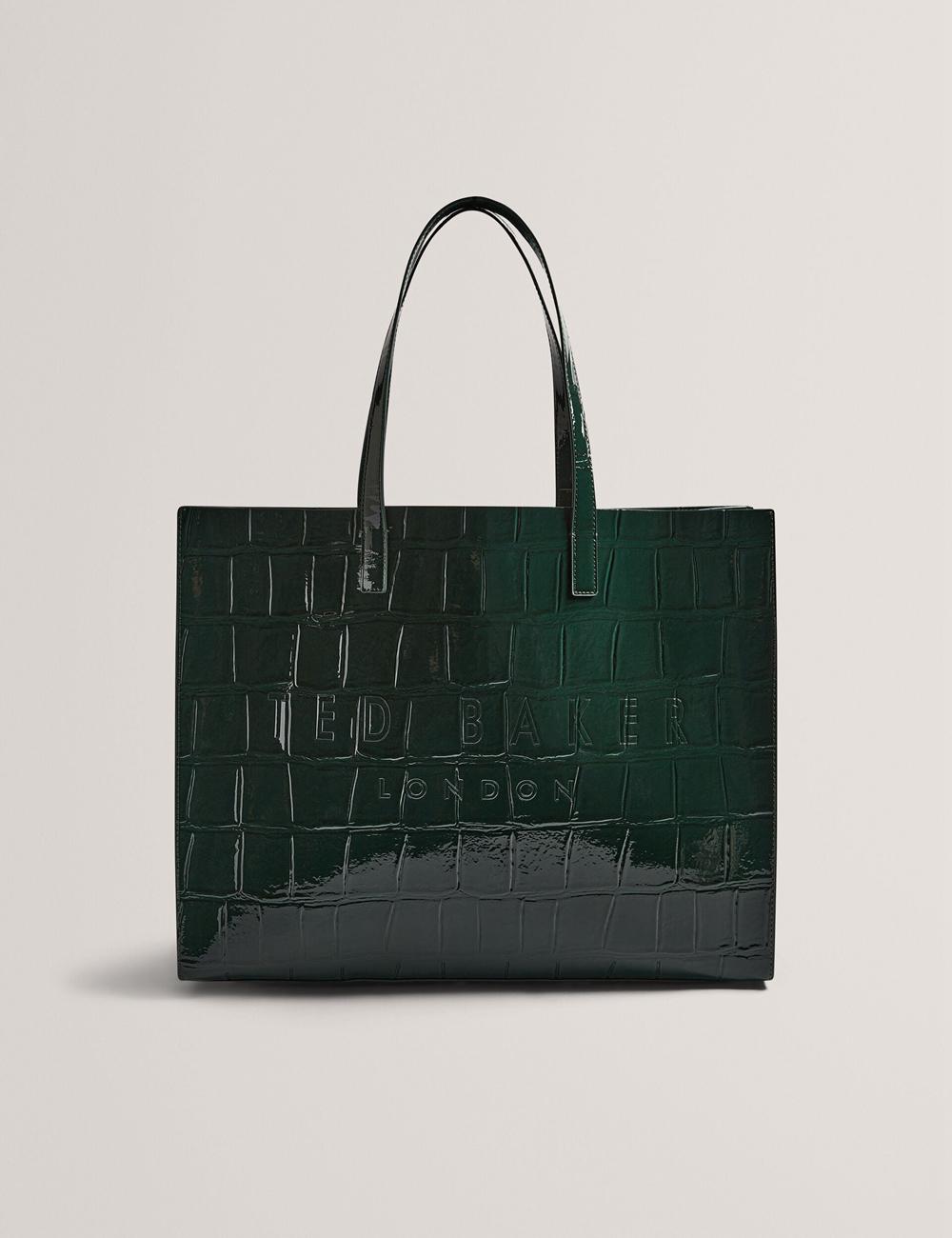 Women Ted Baker ALLICON - Patent Croc Effect Wide Tote Bags Mid-Green | Egypt  JYHCW-9123