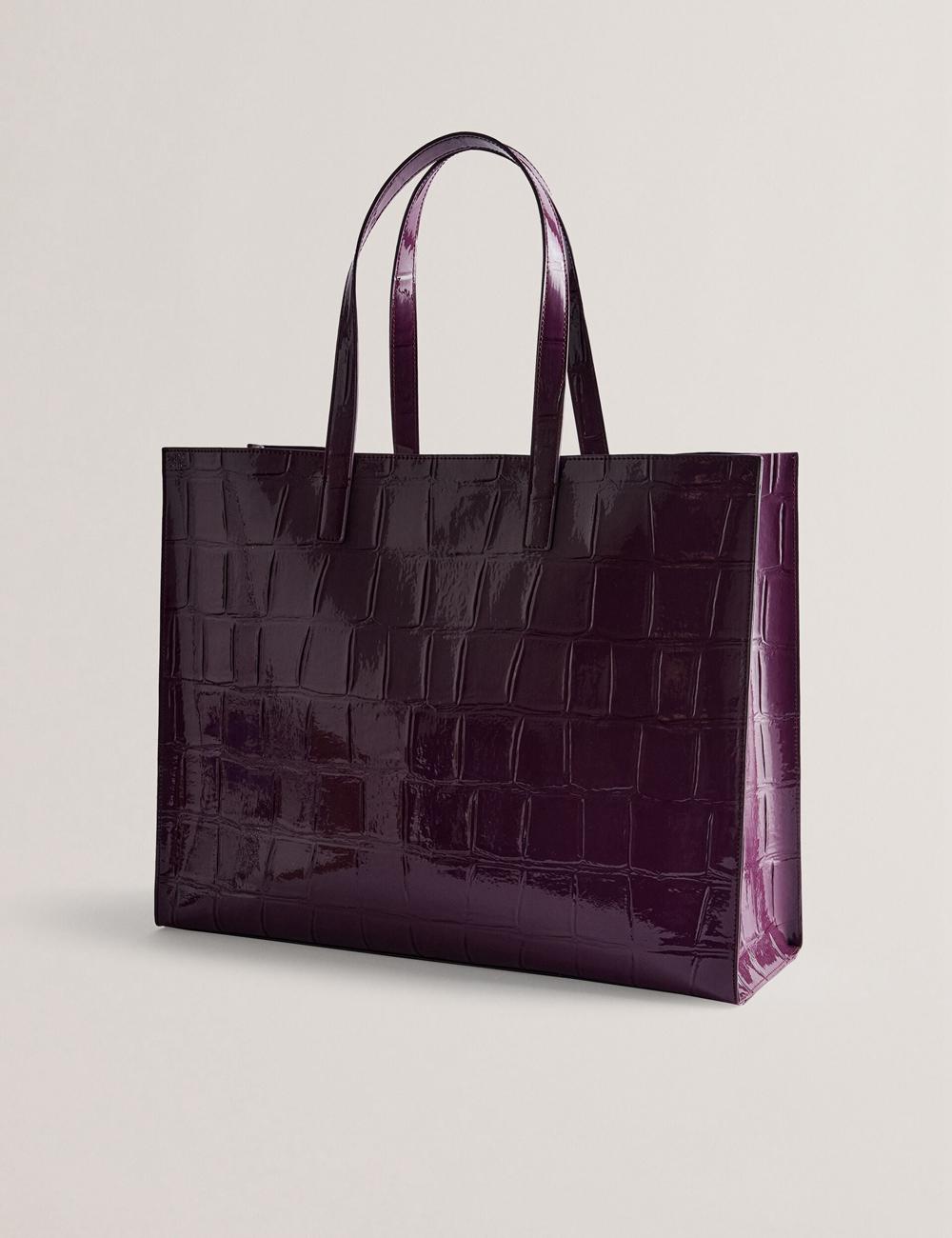 Women Ted Baker ALLICON - Wide Croc Effect Icon Tote Bags Maroon | Egypt  XVCMY-5017