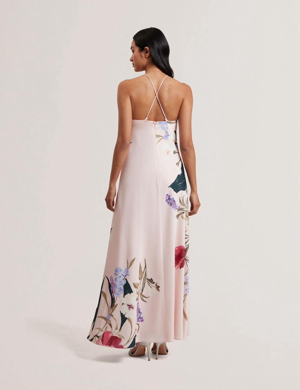 Women Ted Baker ALMARIA - Floral Halter Neck Woven Maxi Dresses Pink | Egypt  XWLDZ-7612