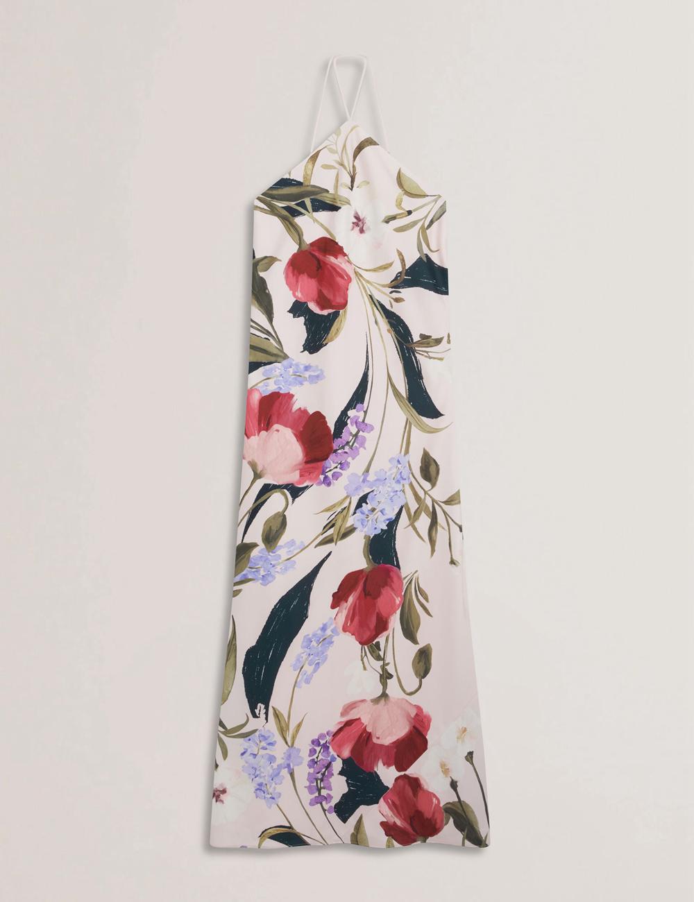 Women Ted Baker ALMARIA - Floral Halter Neck Woven Maxi Dresses Pink | Egypt  XWLDZ-7612