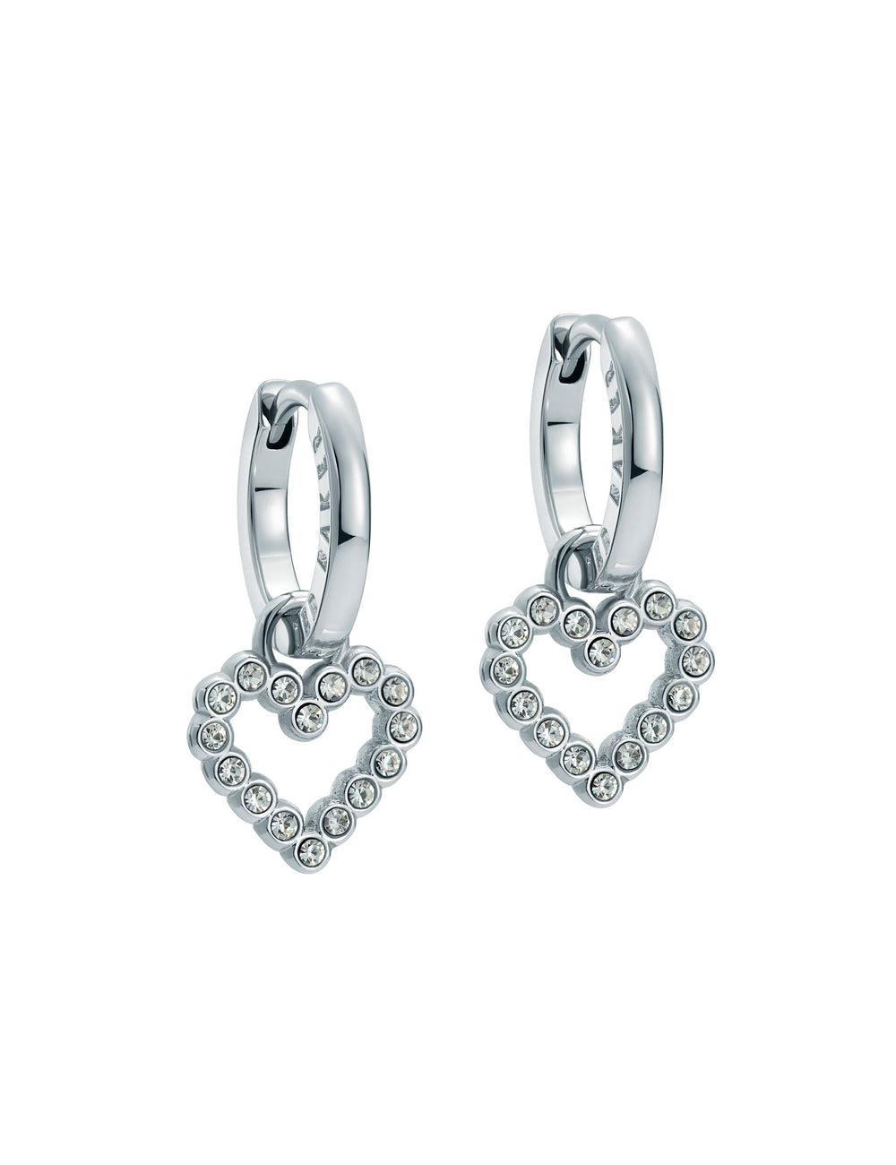 Women Ted Baker AMORA - Crystal Open Heart Huggie Earrings Silver | Egypt  RDNQX-0158