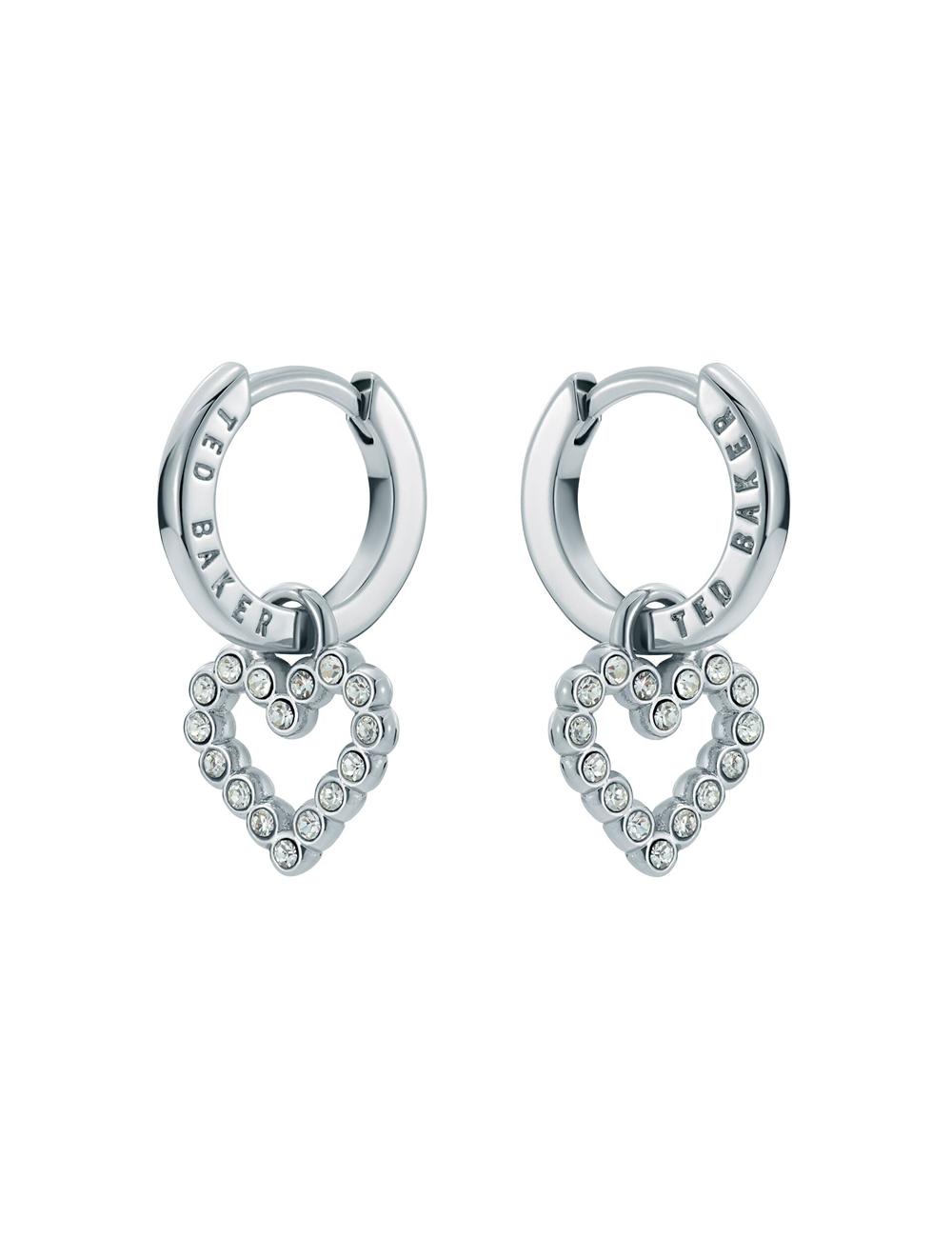 Women Ted Baker AMORA - Crystal Open Heart Huggie Earrings Silver | Egypt  RDNQX-0158