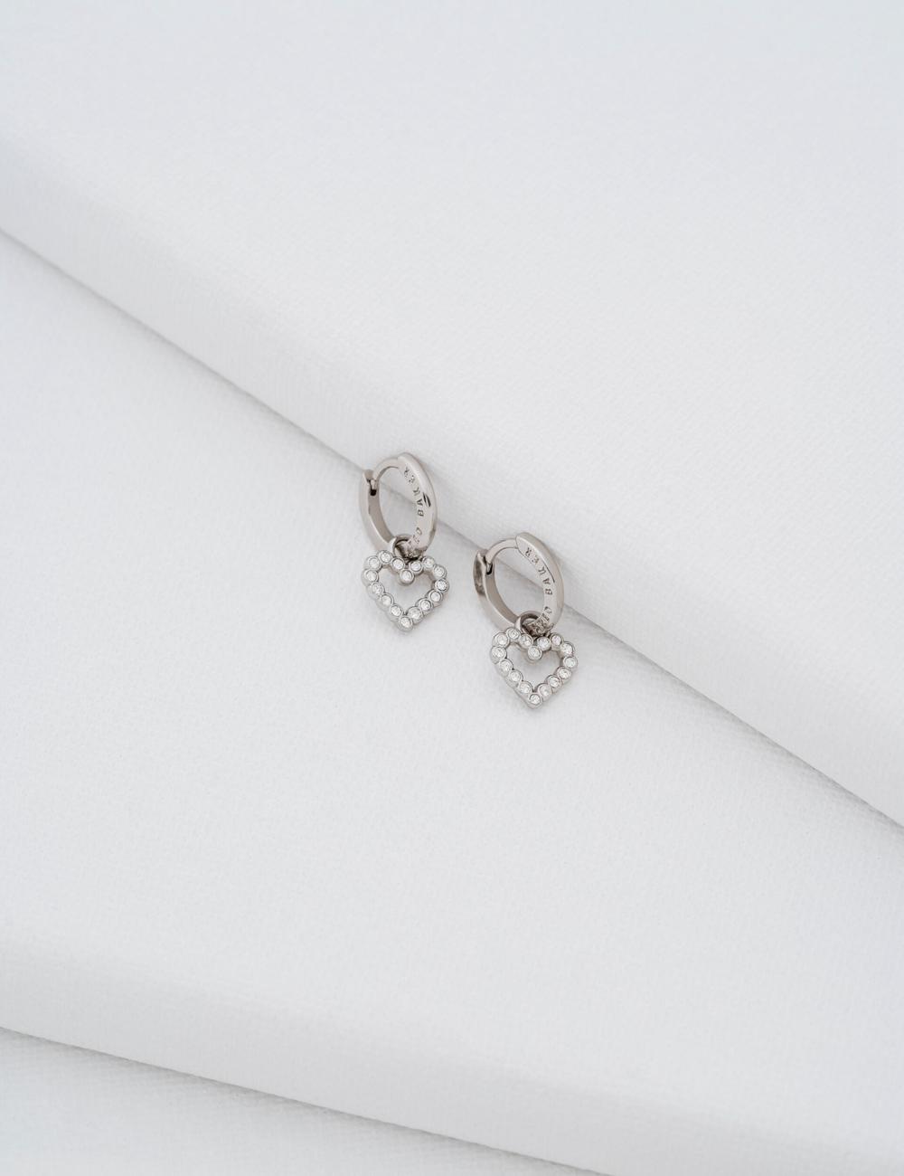 Women Ted Baker AMORA - Crystal Open Heart Huggie Earrings Silver | Egypt  RDNQX-0158