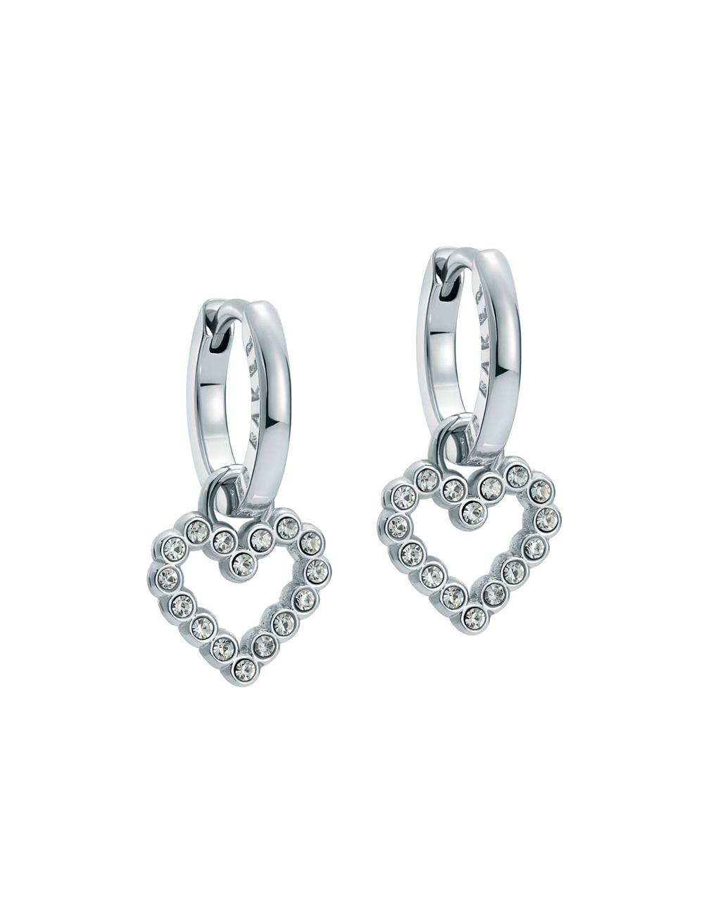 Women Ted Baker AMORA - Crystal Open Heart Huggie Earrings Silver | Egypt  RDNQX-0158
