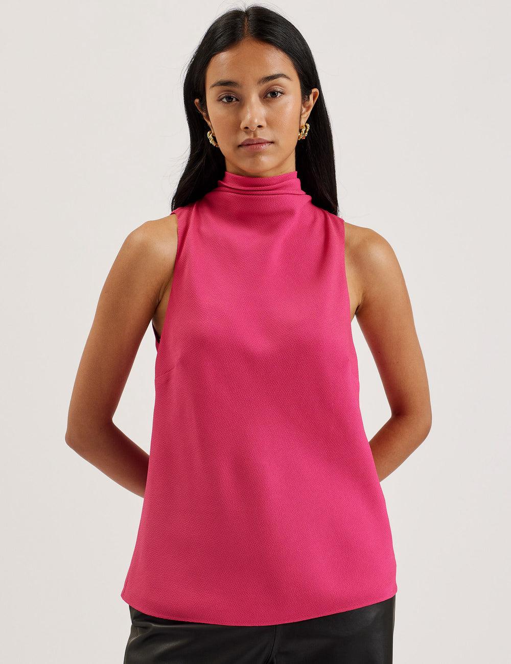 Women Ted Baker ANINI - Textured High Neck Sleeveless Top Blouses Fuchsia | Egypt  YRDAO-6427