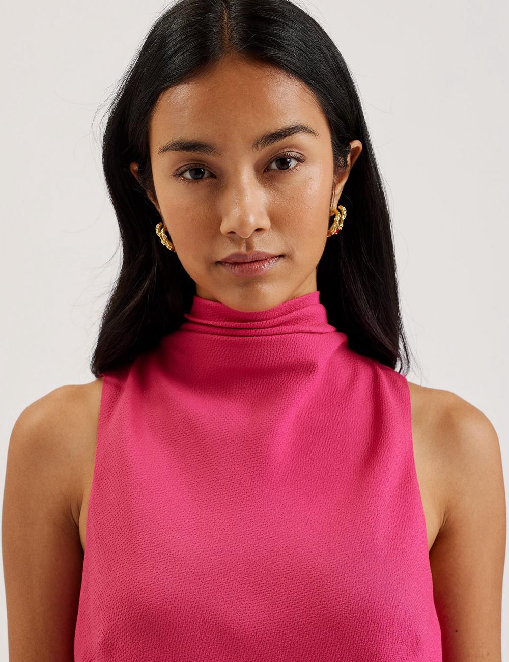 Women Ted Baker ANINI - Textured High Neck Sleeveless Top Blouses Fuchsia | Egypt  YRDAO-6427