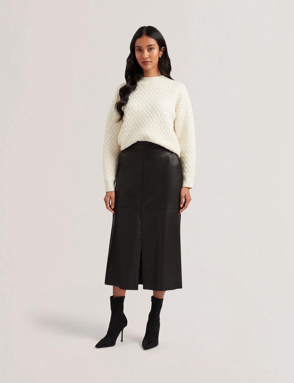 Women Ted Baker AOTO - Leather Pencil With Seam Detail Midi Skirts Black | Egypt  CMKUR-8403