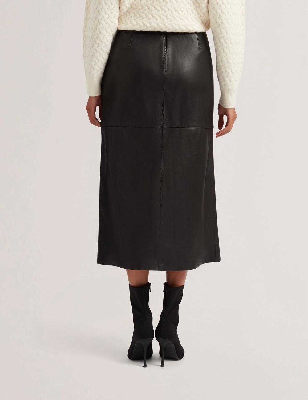 Women Ted Baker AOTO - Leather Pencil With Seam Detail Midi Skirts Black | Egypt  CMKUR-8403