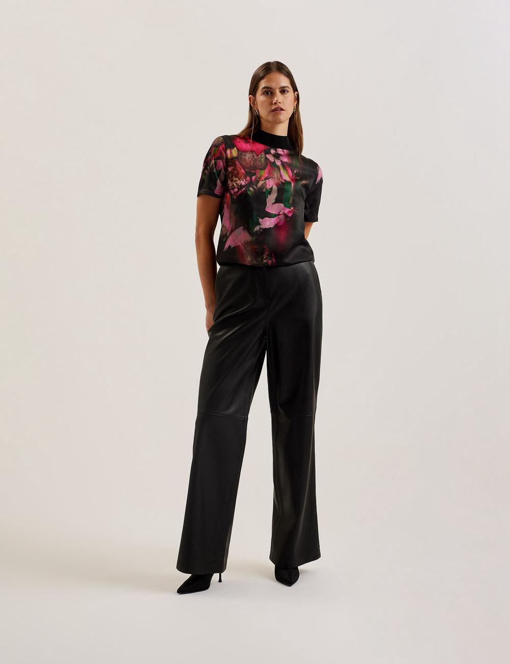 Women Ted Baker ASTHAA - Floral Woven Front Short Sleeve Top Blouses Black | Egypt  ILGAN-6378