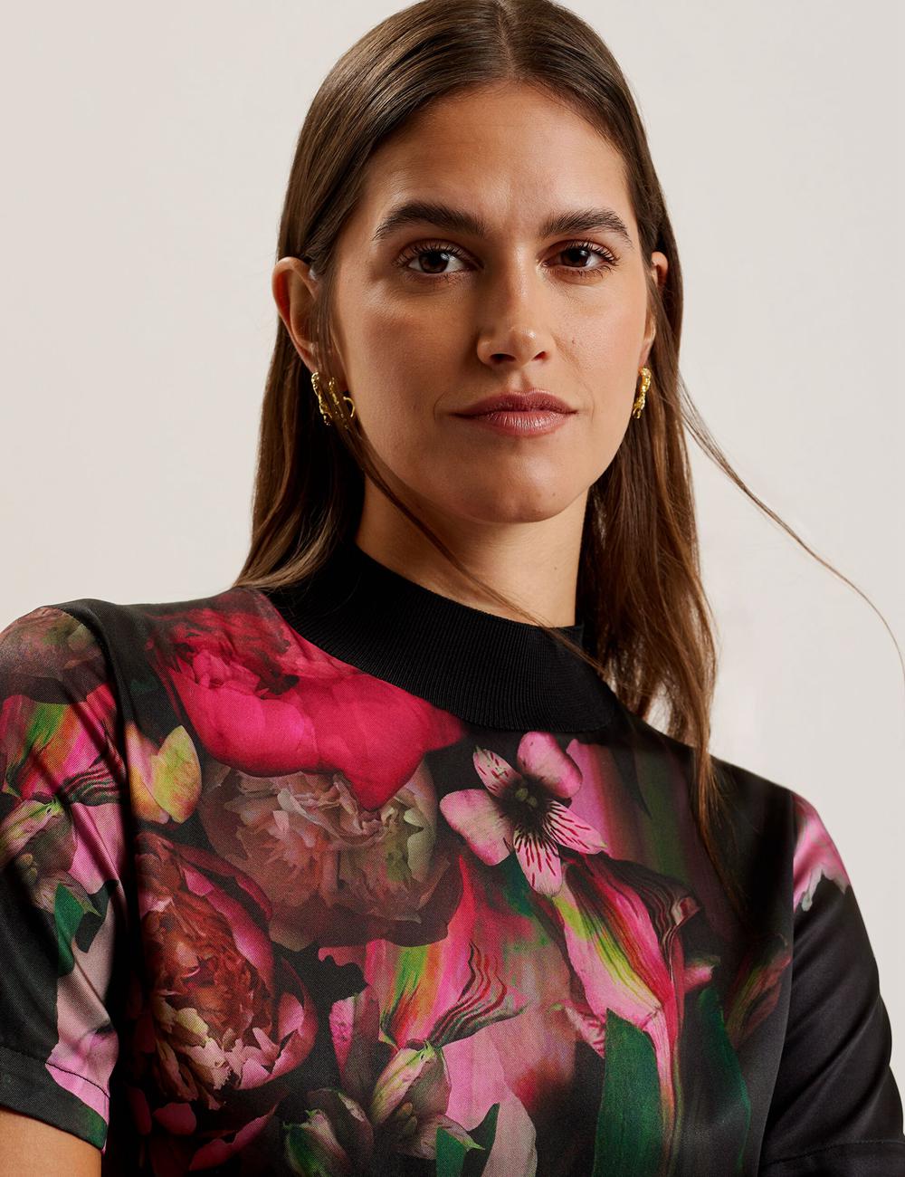 Women Ted Baker ASTHAA - Floral Woven Front Short Sleeve Top Blouses Black | Egypt  ILGAN-6378