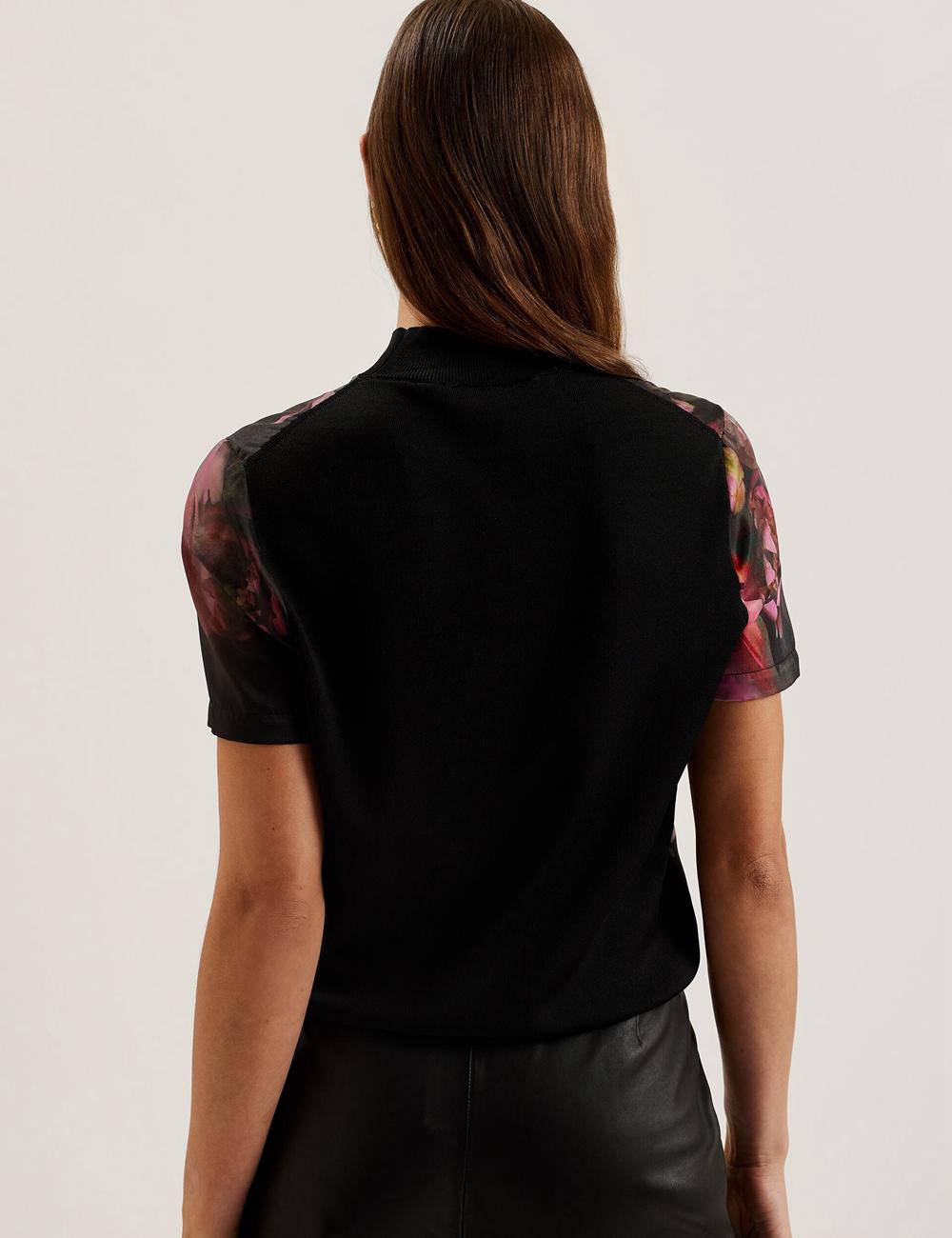 Women Ted Baker ASTHAA - Floral Woven Front Short Sleeve Top Blouses Black | Egypt  ILGAN-6378